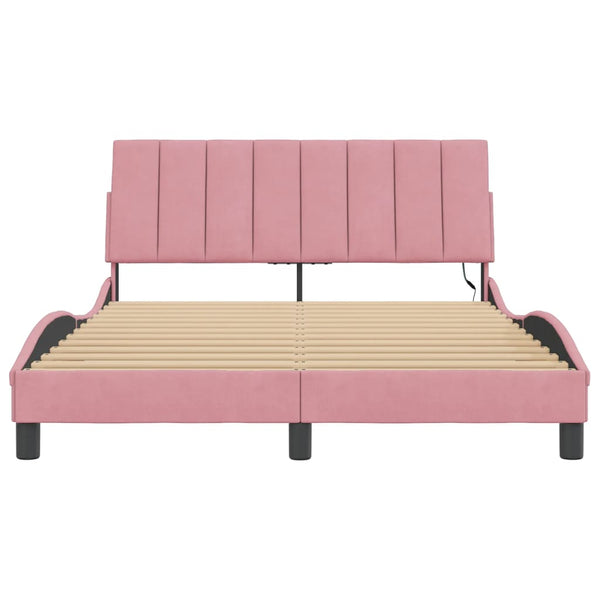 vidaXL LED Bed Frame without Mattress "Hanko" Pink 140x200 cm Velvet