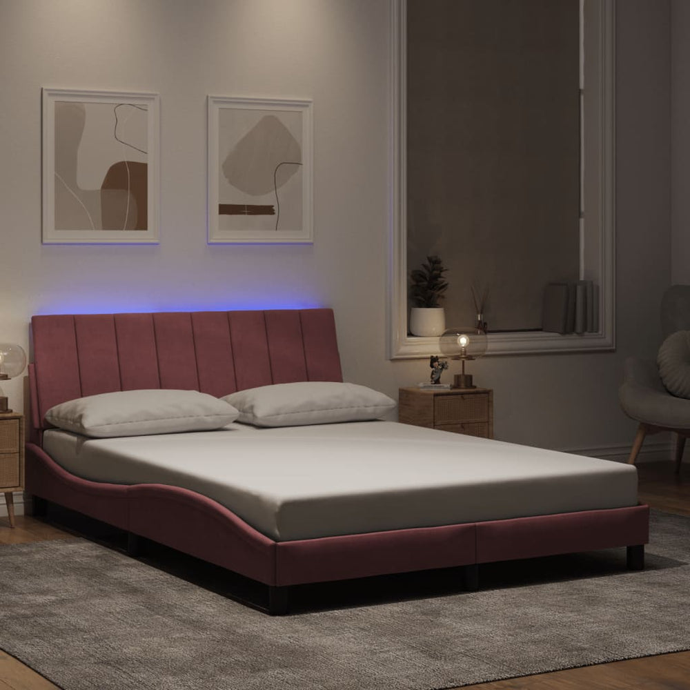 vidaXL LED Bed Frame without Mattress "Hanko" Pink 140x200 cm Velvet