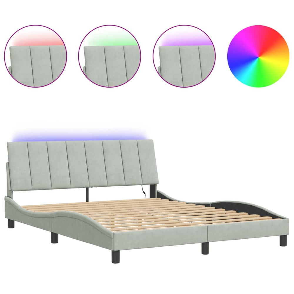 vidaXL LED Bed Frame without Mattress "Hanko" Light Gray 160x200 cm Velvet