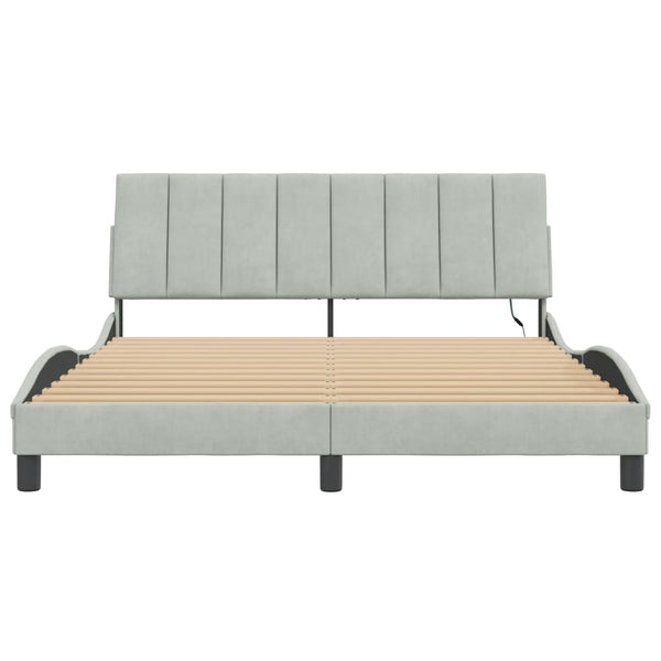 vidaXL LED Bed Frame without Mattress "Hanko" Light Gray 160x200 cm Velvet
