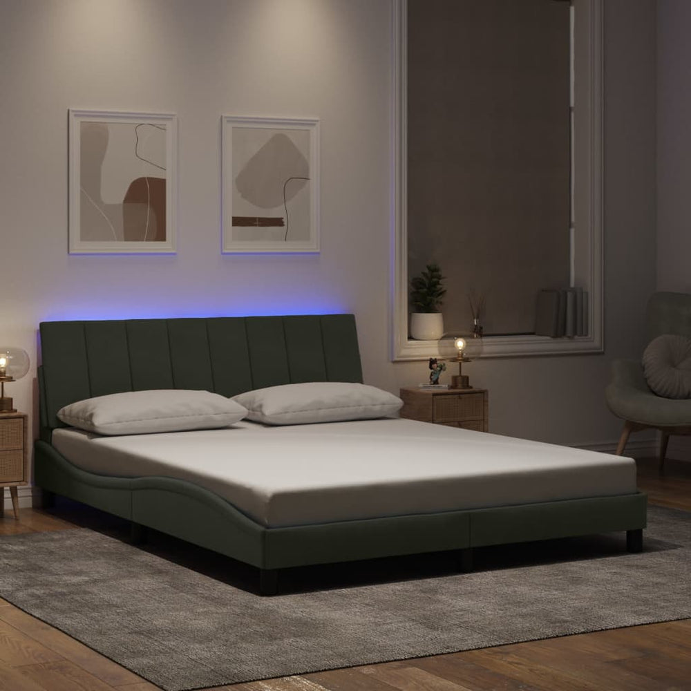 vidaXL LED Bed Frame without Mattress "Hanko" Light Gray 160x200 cm Velvet
