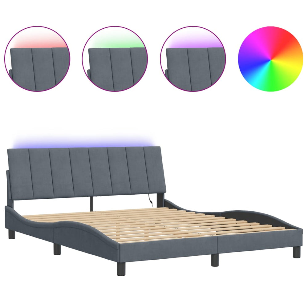 vidaXL LED Bed Frame without Mattress "Hanko" Dark Grey 160x200 cm Velvet