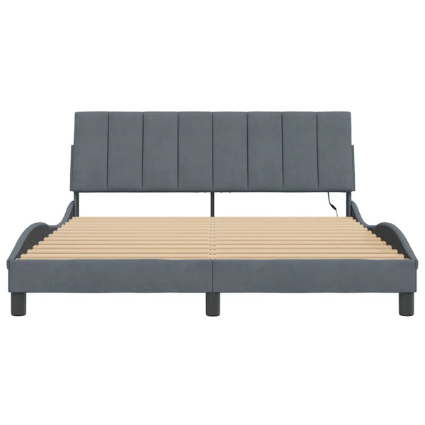 vidaXL LED Bed Frame without Mattress "Hanko" Dark Grey 160x200 cm Velvet