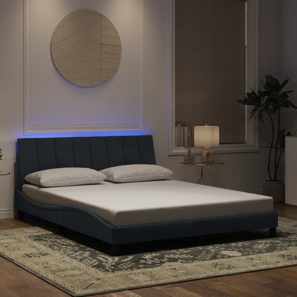 vidaXL LED Bed Frame without Mattress "Hanko" Dark Grey 160x200 cm Velvet
