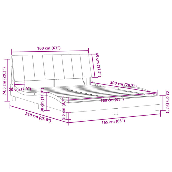 vidaXL LED Bed Frame without Mattress "Hanko" Black 160x200 cm Velvet
