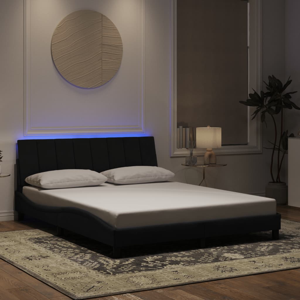 vidaXL LED Bed Frame without Mattress "Hanko" Black 160x200 cm Velvet
