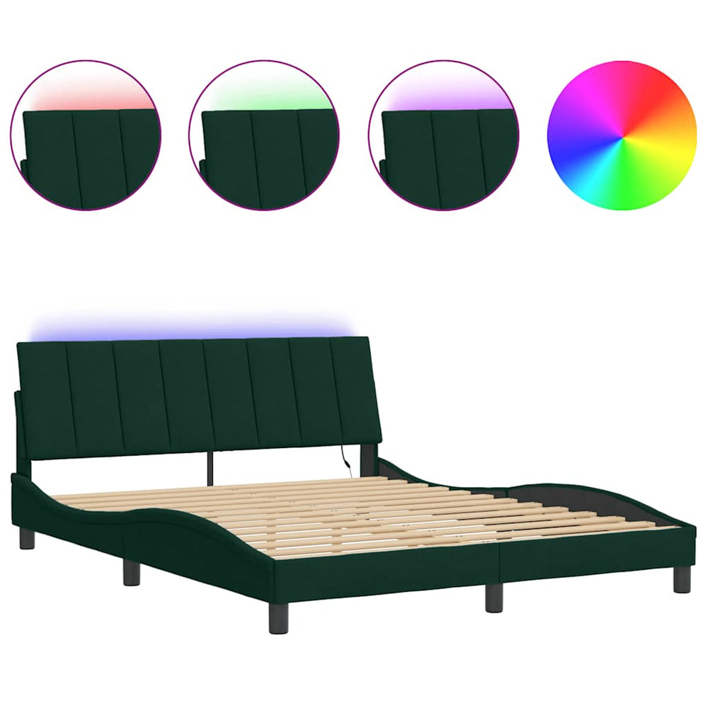 vidaXL "Hanko" LED Bed Frame without Mattress Dark Green 160x200 cm Velvet