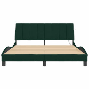 vidaXL "Hanko" LED Bed Frame without Mattress Dark Green 160x200 cm Velvet