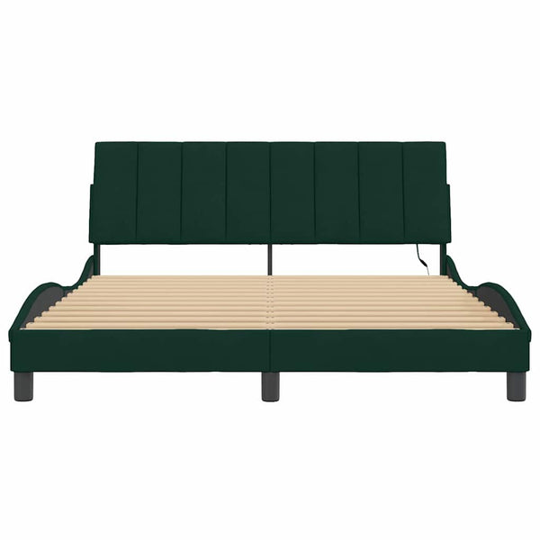 vidaXL "Hanko" LED Bed Frame without Mattress Dark Green 160x200 cm Velvet