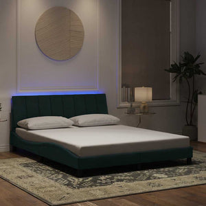 vidaXL "Hanko" LED Bed Frame without Mattress Dark Green 160x200 cm Velvet