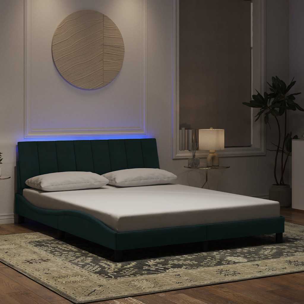 vidaXL "Hanko" LED Bed Frame without Mattress Dark Green 160x200 cm Velvet