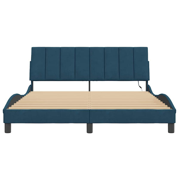 vidaXL LED Bed Frame without Mattress "Hanko" Blue 160x200 cm Velvet