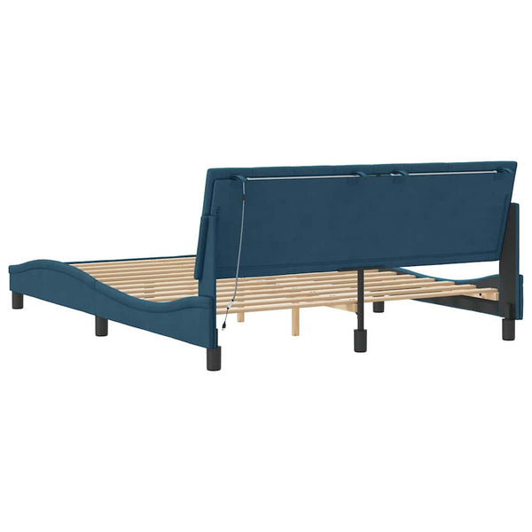 vidaXL LED Bed Frame without Mattress "Hanko" Blue 160x200 cm Velvet