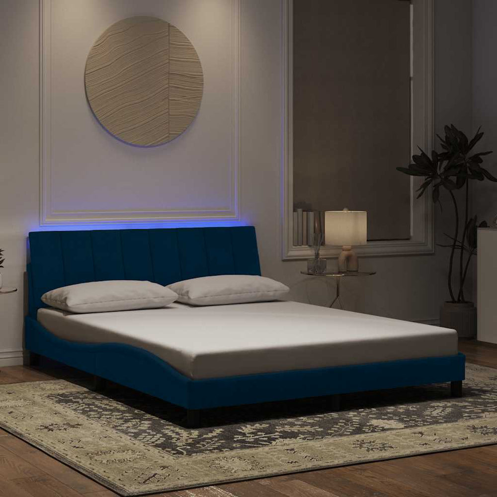 vidaXL LED Bed Frame without Mattress "Hanko" Blue 160x200 cm Velvet