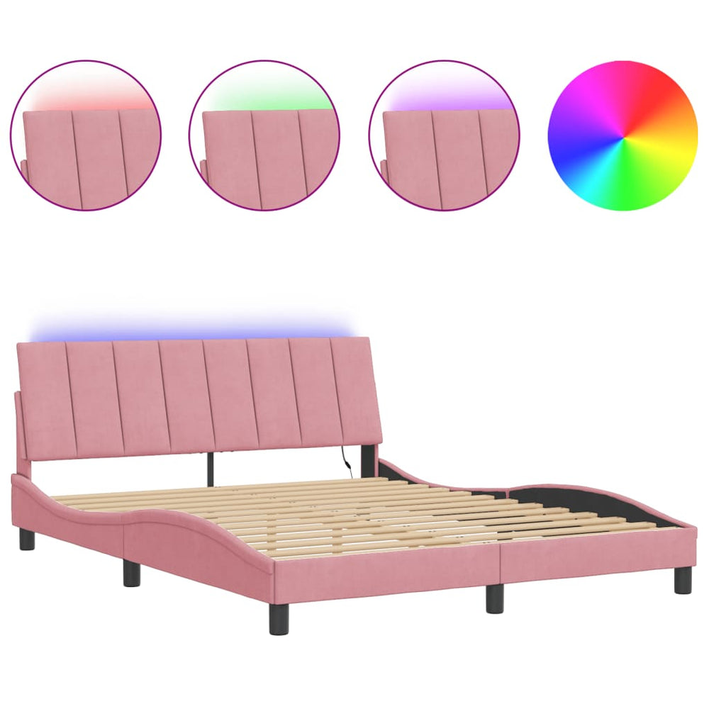 vidaXL LED Bed Frame without Mattress "Hanko" Pink 160x200 cm Velvet