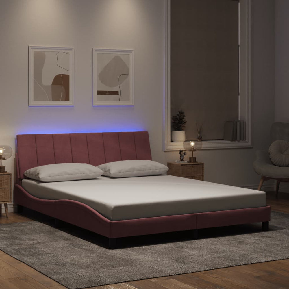 vidaXL LED Bed Frame without Mattress "Hanko" Pink 160x200 cm Velvet