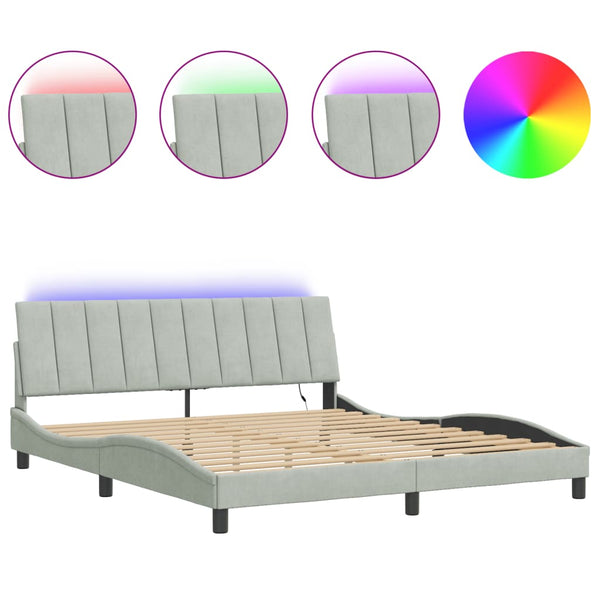 vidaXL LED Bed Frame without Mattress "Hanko" Light Gray 180x200 cm Velvet