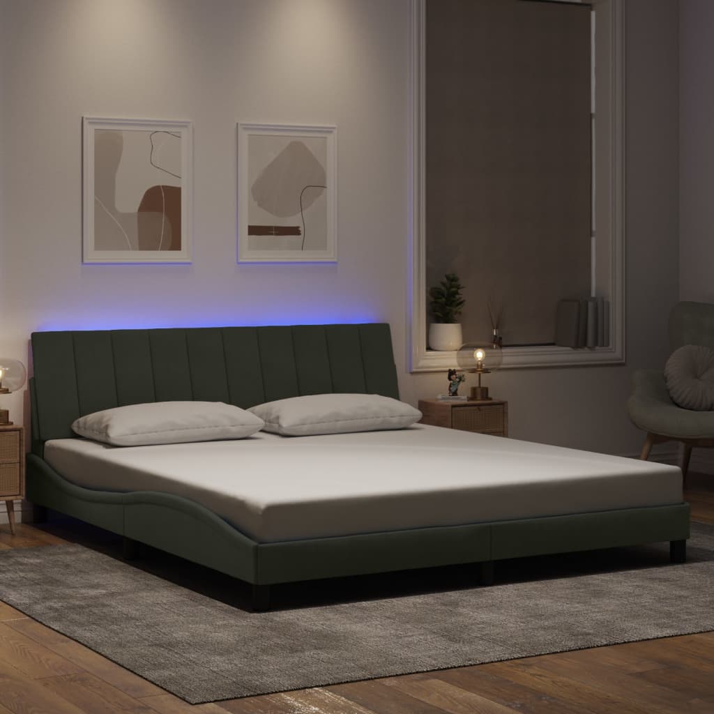 vidaXL LED Bed Frame without Mattress "Hanko" Light Gray 180x200 cm Velvet
