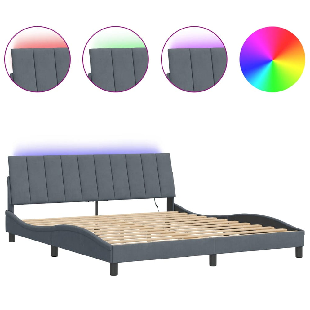 vidaXL LED Bed Frame without Mattress "Hanko" Dark Grey 180x200 cm Velvet