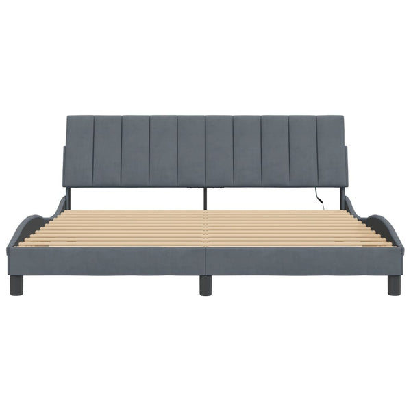 vidaXL LED Bed Frame without Mattress "Hanko" Dark Grey 180x200 cm Velvet