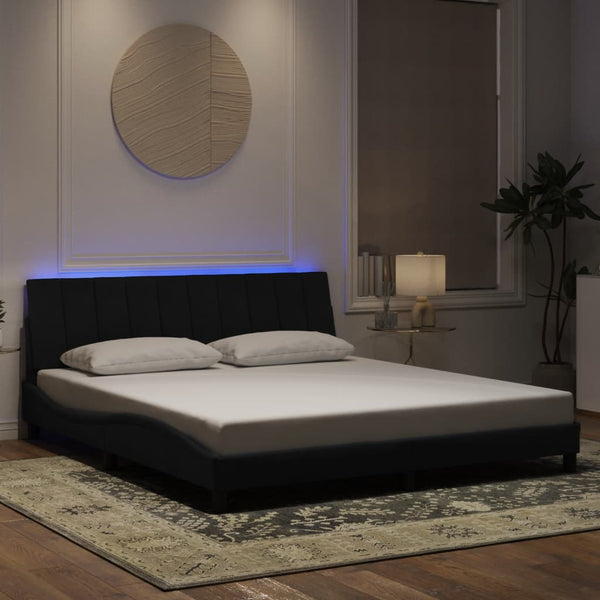 vidaXL LED Bed Frame without Mattress "Hanko" Black 180x200 cm Velvet