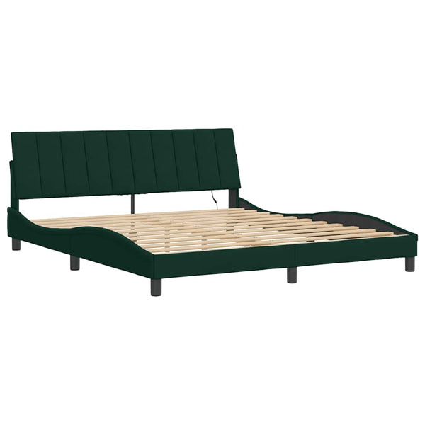 vidaXL LED Bed Frame without Mattress "Hanko" Dark Green 180x200 cm Velvet