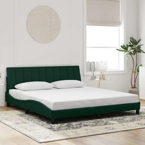vidaXL LED Bed Frame without Mattress "Hanko" Dark Green 180x200 cm Velvet