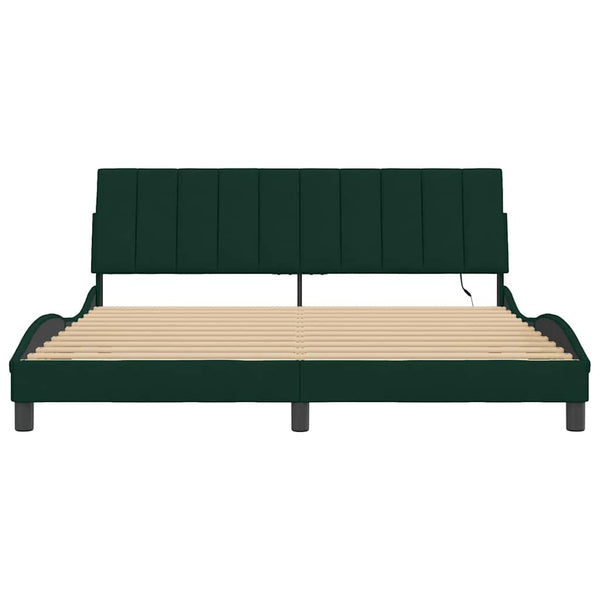 vidaXL LED Bed Frame without Mattress "Hanko" Dark Green 180x200 cm Velvet