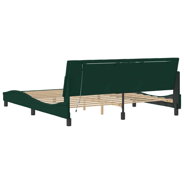 vidaXL LED Bed Frame without Mattress "Hanko" Dark Green 180x200 cm Velvet