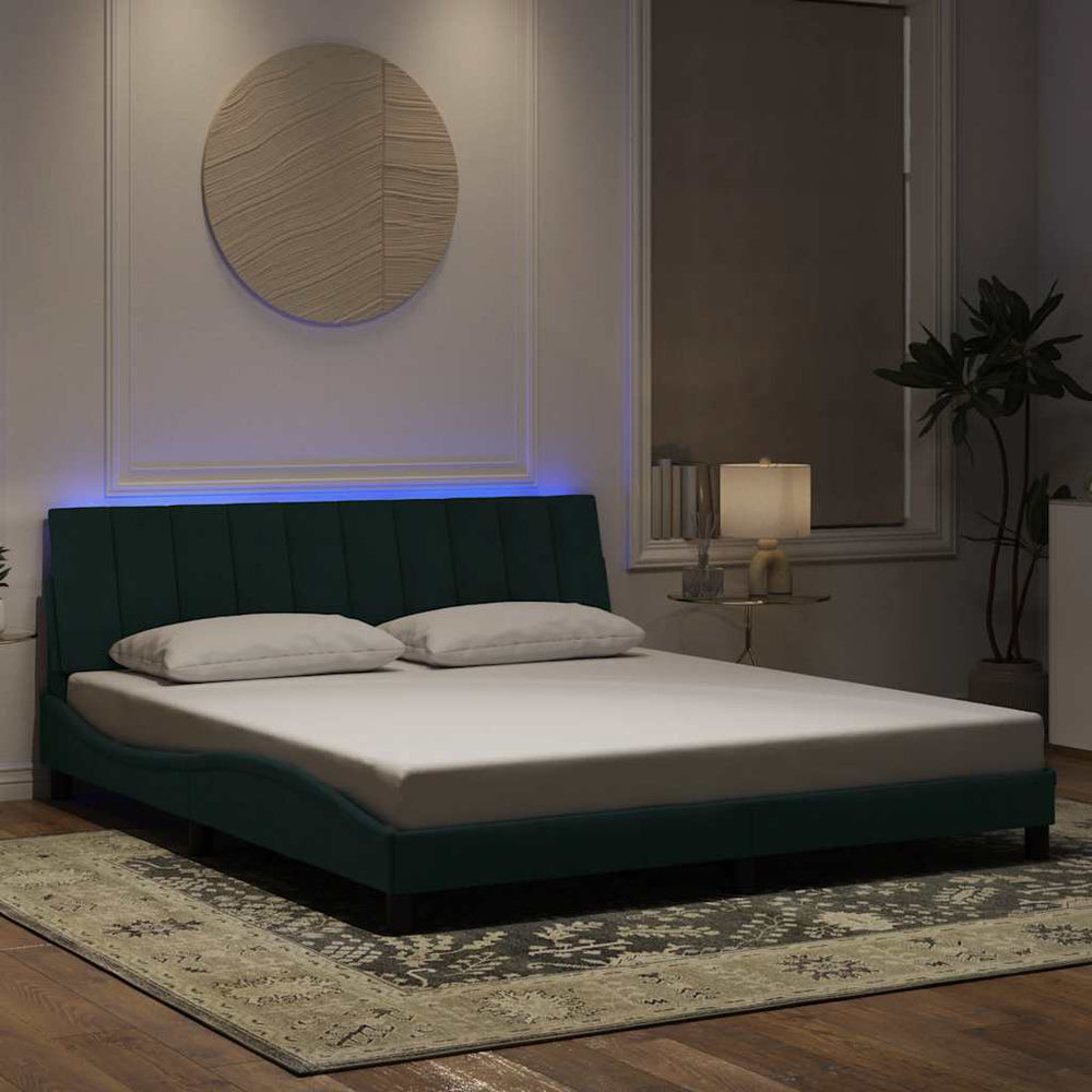 vidaXL LED Bed Frame without Mattress "Hanko" Dark Green 180x200 cm Velvet
