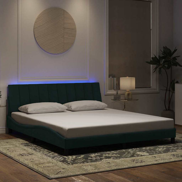 vidaXL LED Bed Frame without Mattress "Hanko" Dark Green 180x200 cm Velvet