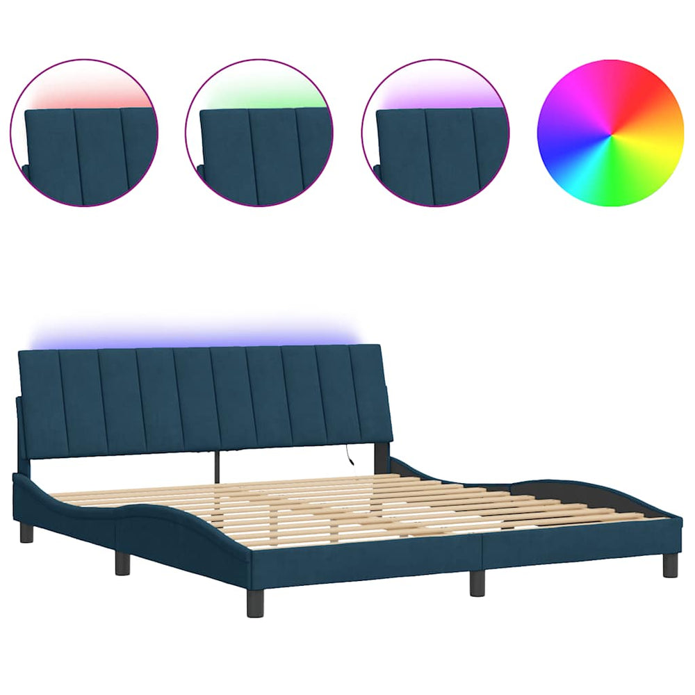 vidaXL "Hanko" Velvet Bed Frame with LED, No Mattress, Blue 180x200 cm