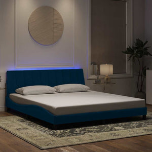 vidaXL "Hanko" Velvet Bed Frame with LED, No Mattress, Blue 180x200 cm