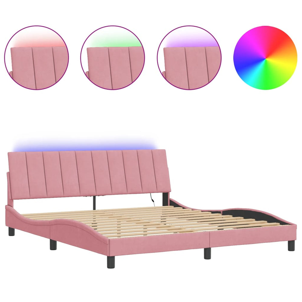 vidaXL LED Bed Frame without Mattress "Hanko" Pink 180x200 cm Velvet
