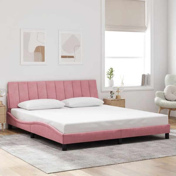 vidaXL LED Bed Frame without Mattress "Hanko" Pink 180x200 cm Velvet