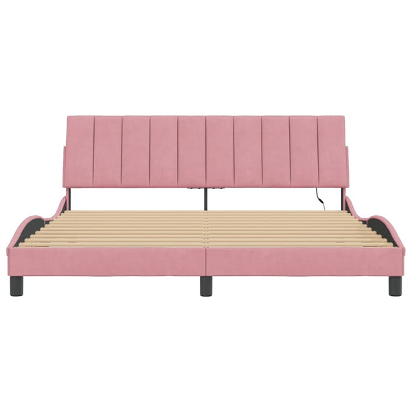 vidaXL LED Bed Frame without Mattress "Hanko" Pink 180x200 cm Velvet