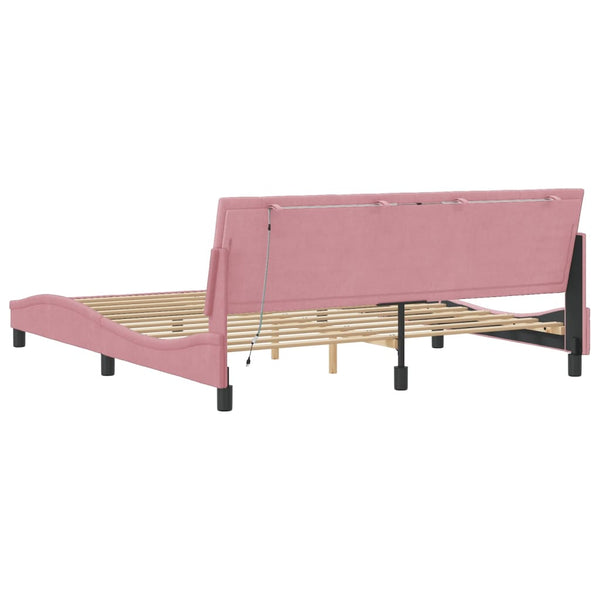 vidaXL LED Bed Frame without Mattress "Hanko" Pink 180x200 cm Velvet