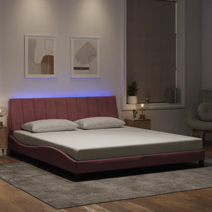 vidaXL LED Bed Frame without Mattress "Hanko" Pink 180x200 cm Velvet