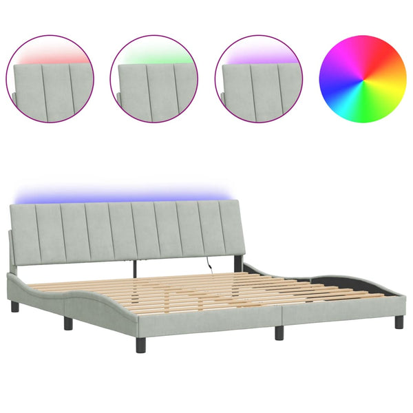 vidaXL LED Bed Frame without Mattress "Hanko" Light Gray 200x200 cm Velvet