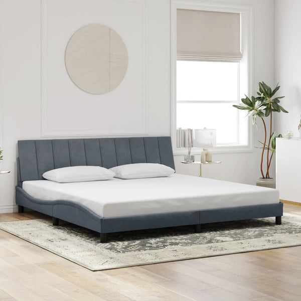 vidaXL LED Bed Frame without Mattress "Hanko" Dark Grey 200x200 cm Velvet