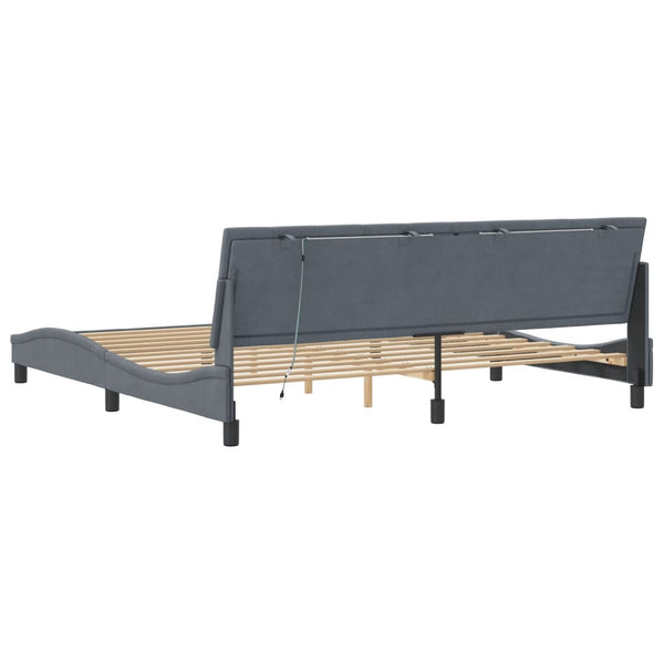 vidaXL LED Bed Frame without Mattress "Hanko" Dark Grey 200x200 cm Velvet