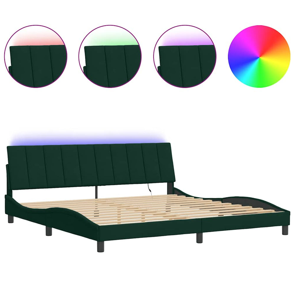 vidaXL LED Bed Frame without Mattress "Hanko" Dark Green 200x200 cm Velvet