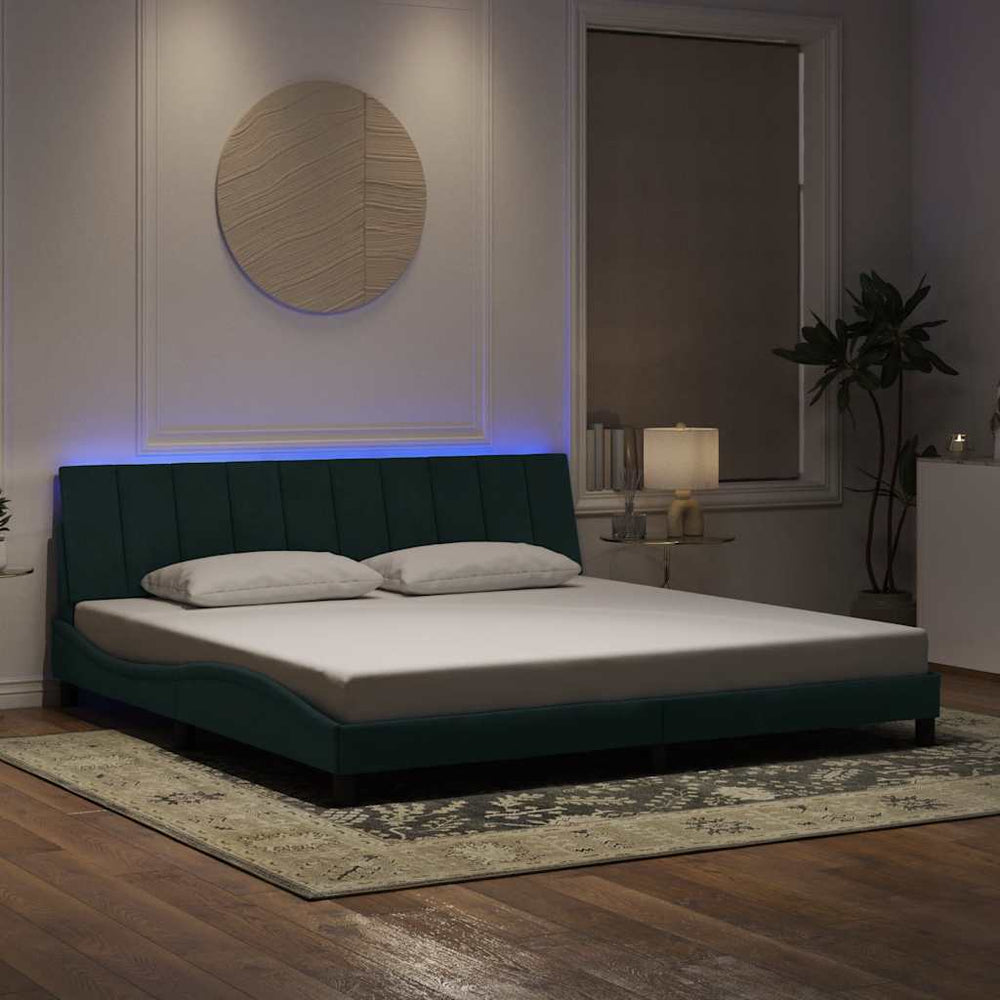 vidaXL LED Bed Frame without Mattress "Hanko" Dark Green 200x200 cm Velvet