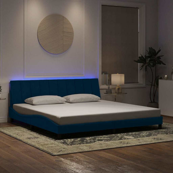 vidaXL LED Bed Frame without Mattress "Hanko" Blue 200x200 cm Velvet