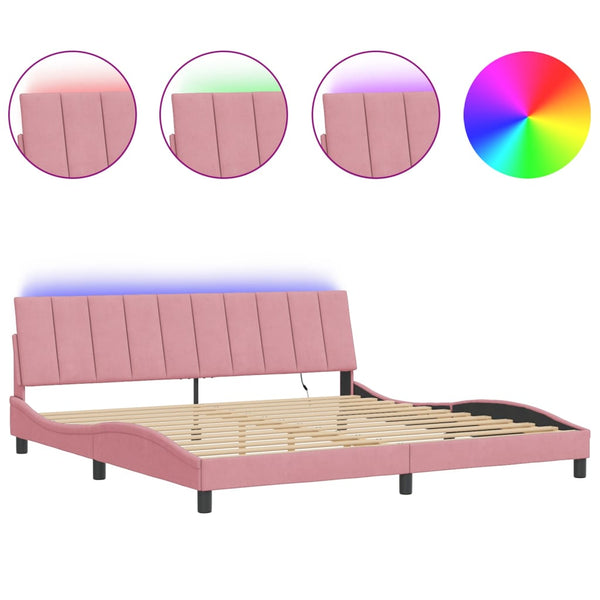 vidaXL LED Bed Frame without Mattress "Hanko" Pink 200x200 cm Velvet