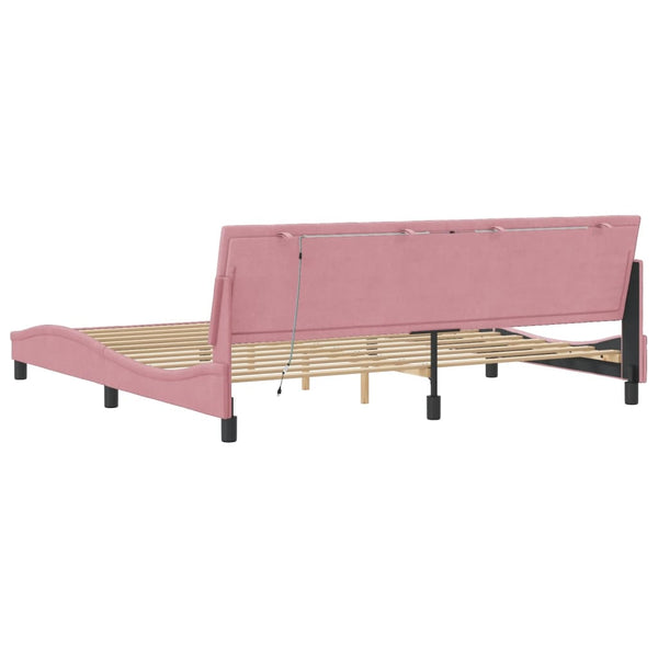 vidaXL LED Bed Frame without Mattress "Hanko" Pink 200x200 cm Velvet