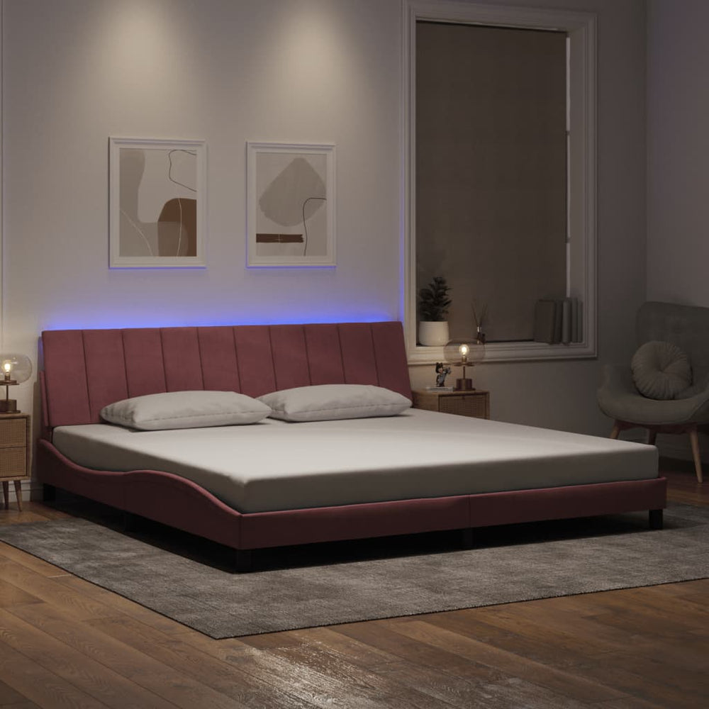 vidaXL LED Bed Frame without Mattress "Hanko" Pink 200x200 cm Velvet