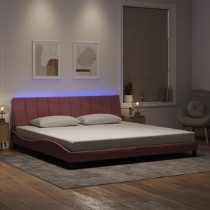 vidaXL LED Bed Frame without Mattress "Hanko" Pink 200x200 cm Velvet