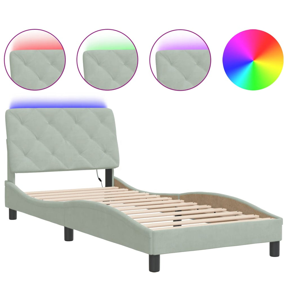 vidaXL Bed Frame with LED, Without Mattress, Light Grey 80x200 cm Velvet