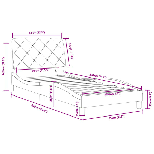 vidaXL Bed Frame with LED, Without Mattress, Light Grey 80x200 cm Velvet